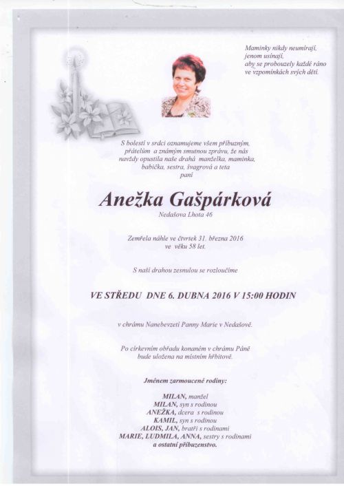 Anežka Gašpárková, Nedašova Lhota 46