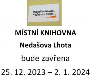 uzavření místní knihovny 25. 12. 2023 - 2. 1. 2024